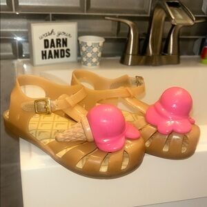 Mini Melissa Tan and Pink Ice Cream Sandals girls size 12